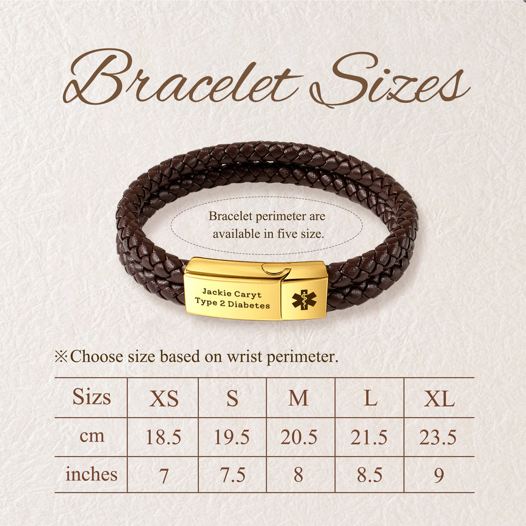 Personalized Medical ID Alert Double Strap Leather Bracelet