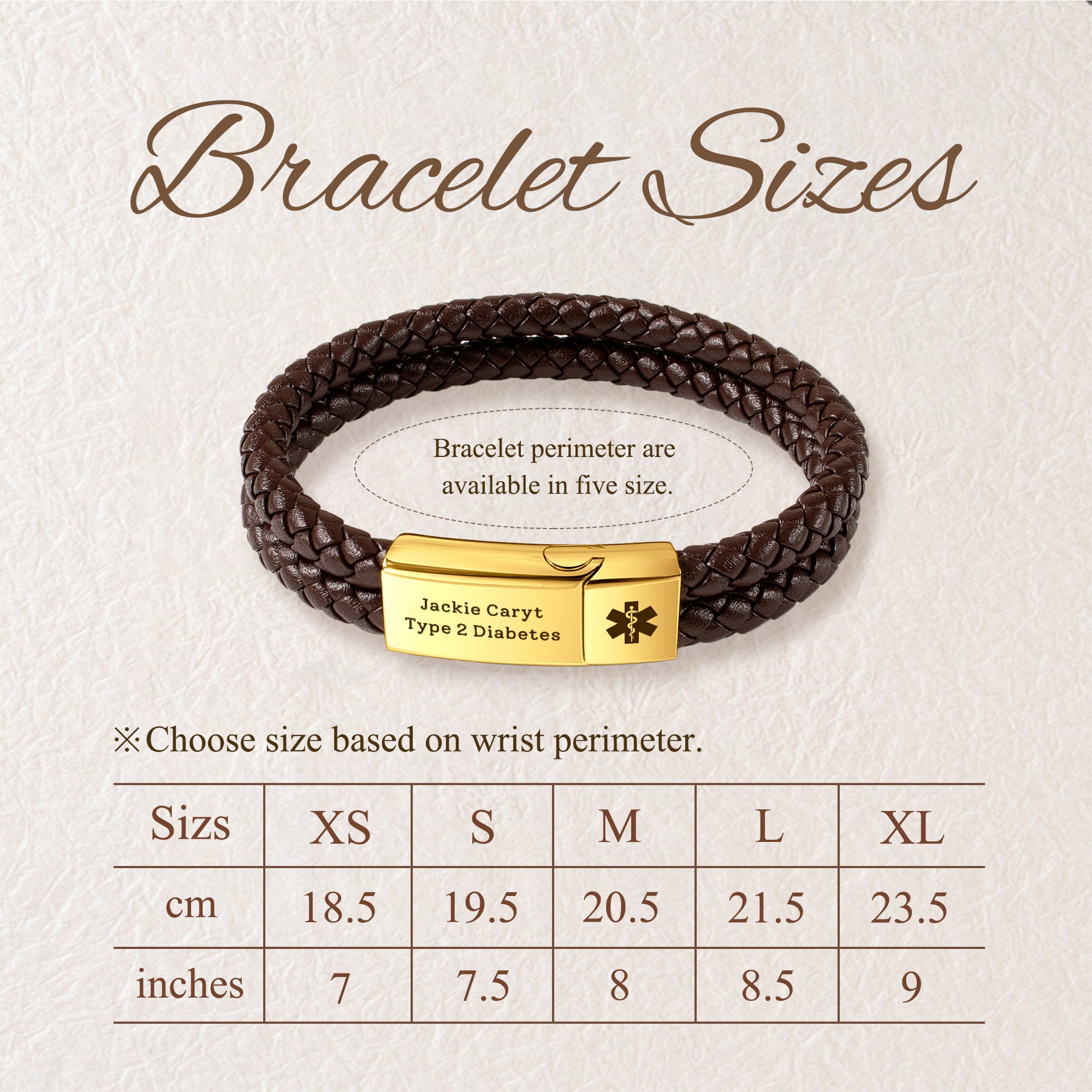 Personalized Medical ID Alert Double Strap Leather Bracelet