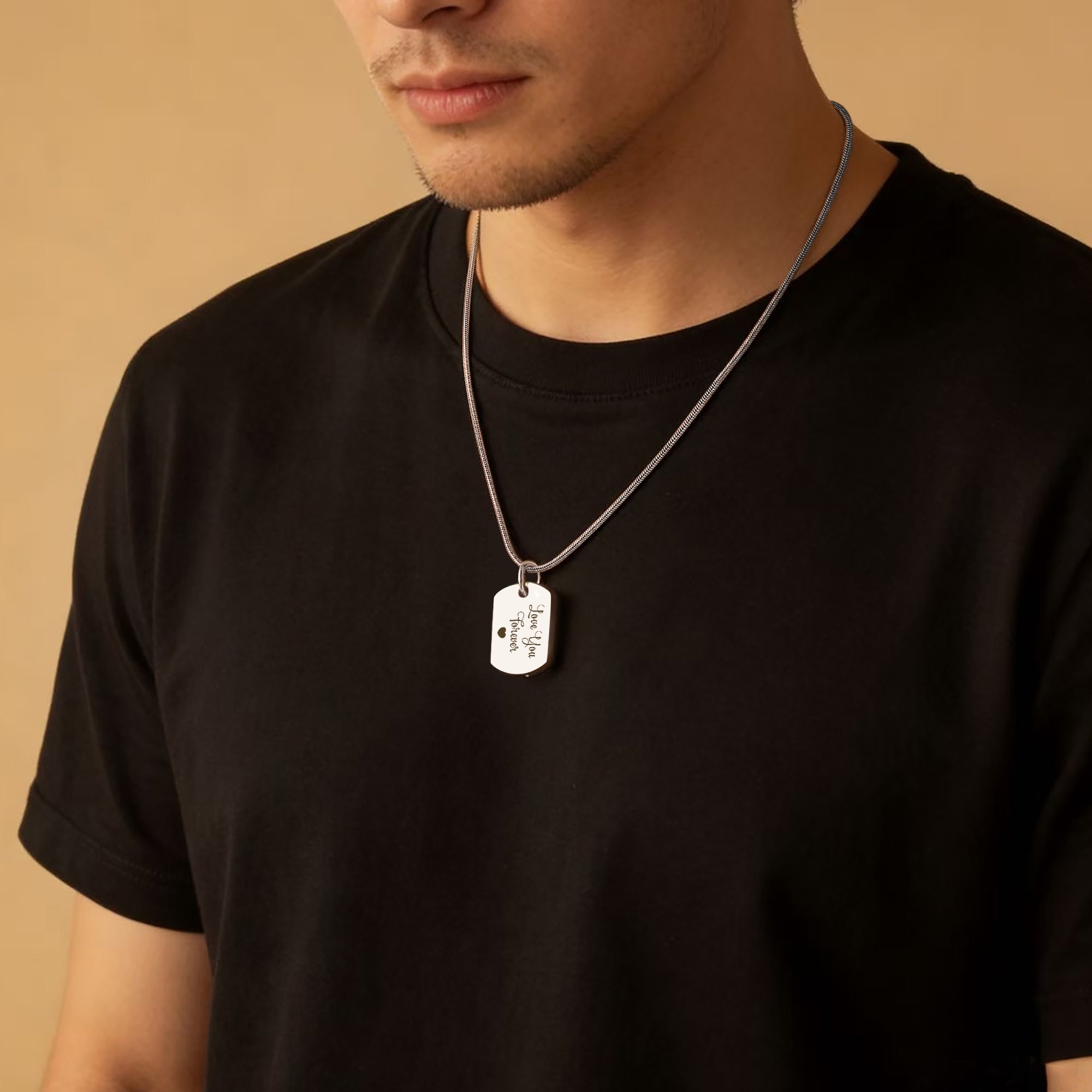 Vertical Engraving Memorial Dog Tag Urn Necklace