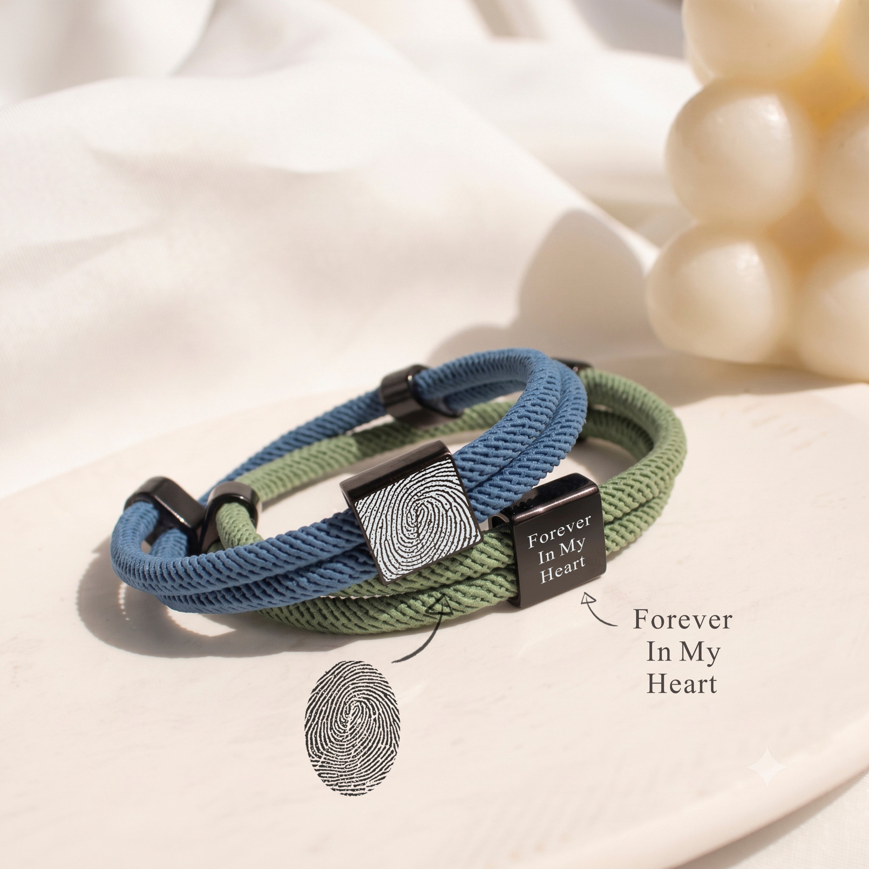 Custom Fingerprint Men's Adjustable Rope Bracelet