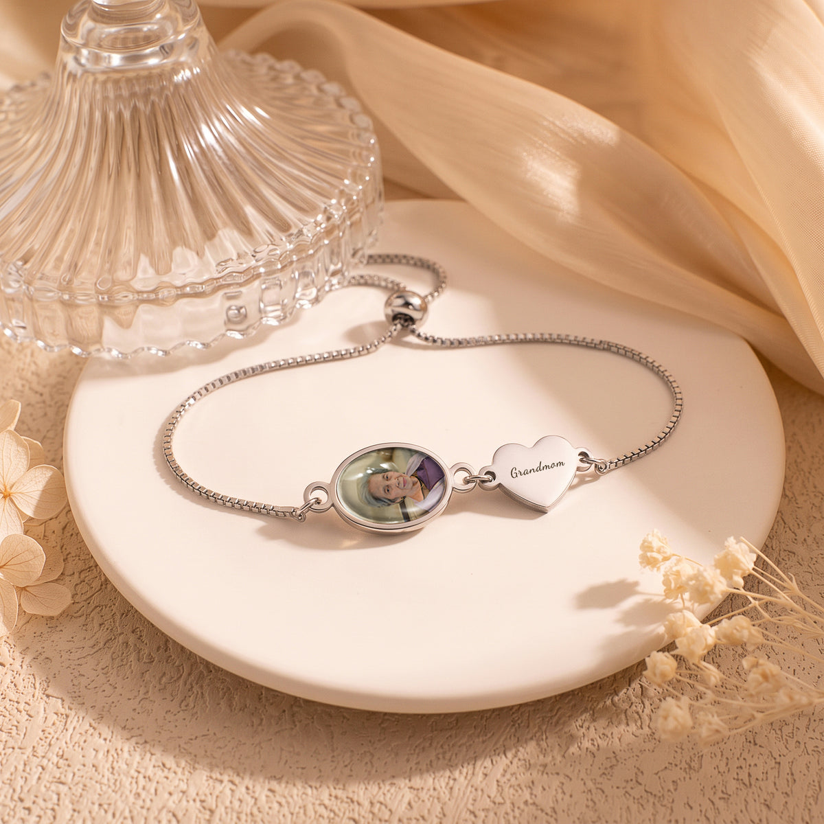 Oval Resin Photo Bracelet with Glass Dome Cab