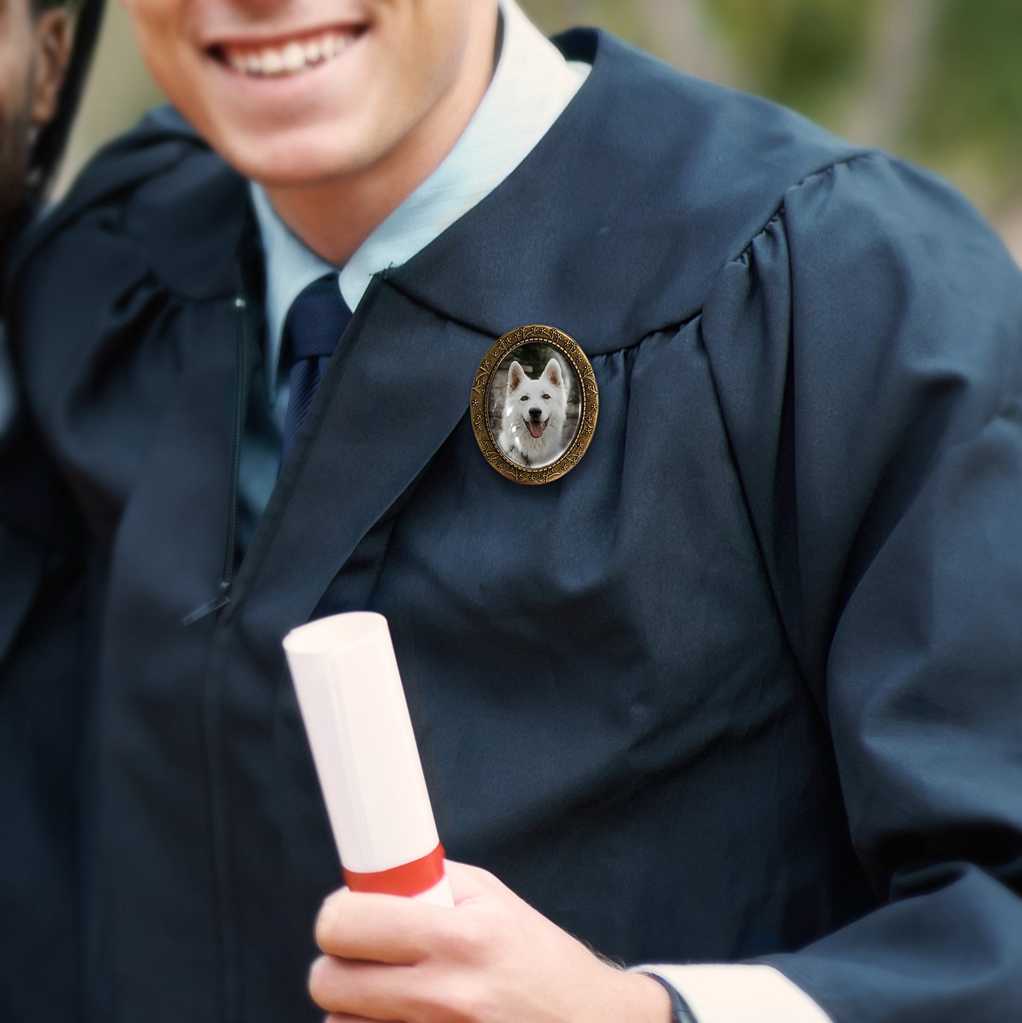 Vintage Oval Floral Pet Memorial Photo Brooch