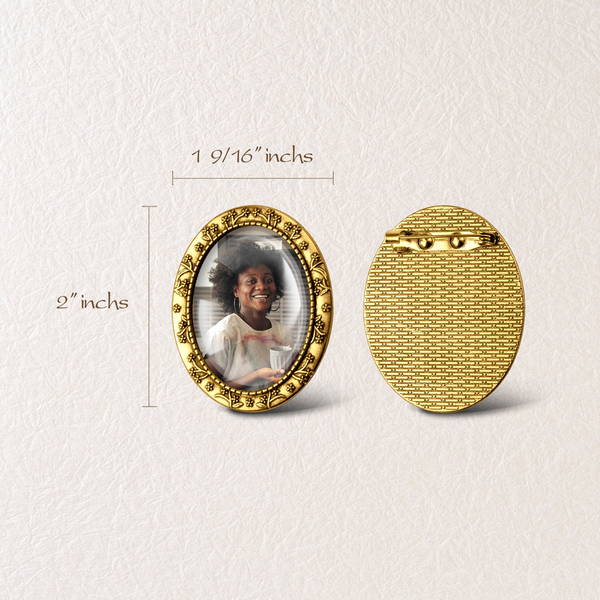 Vintage Oval Floral Pet Memorial Photo Brooch