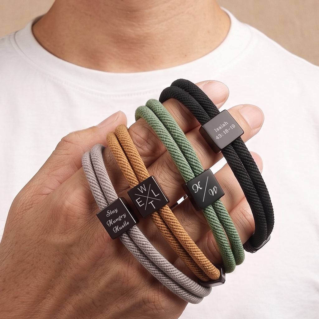 Custom Engraved Men's Adjustable Rope Bracelet