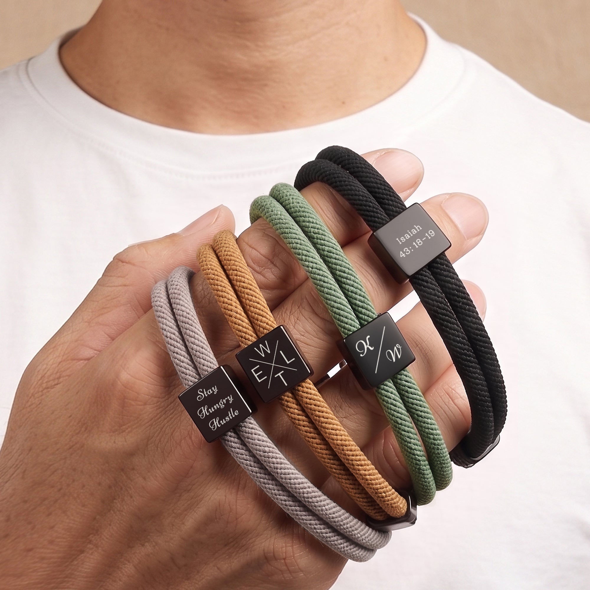 Custom Engraved Men's Adjustable Rope Bracelet