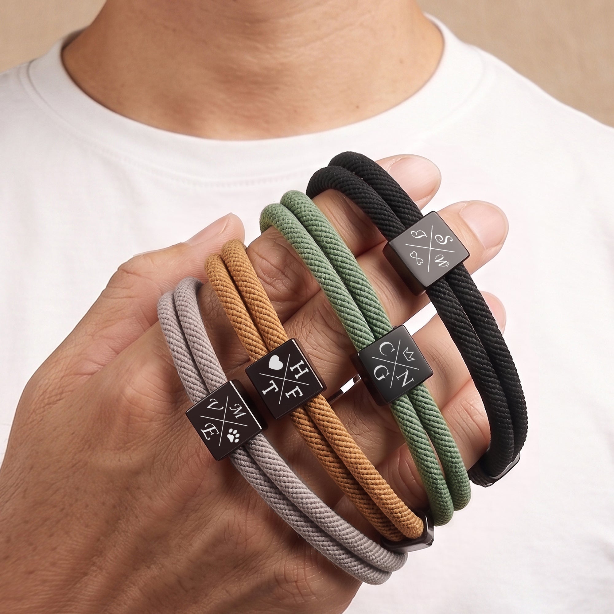 Custom Engraved Men's Adjustable Rope Bracelet