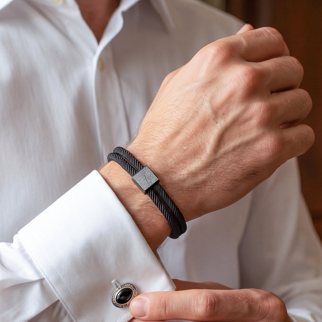 Custom Fingerprint Men's Adjustable Rope Bracelet