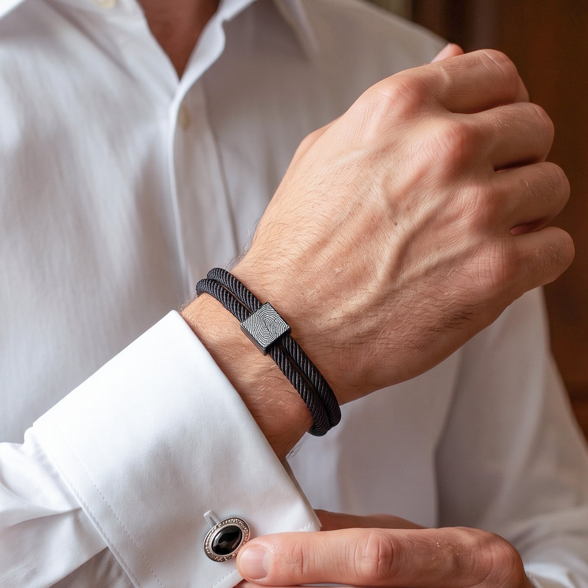 Custom Fingerprint Men's Adjustable Rope Bracelet
