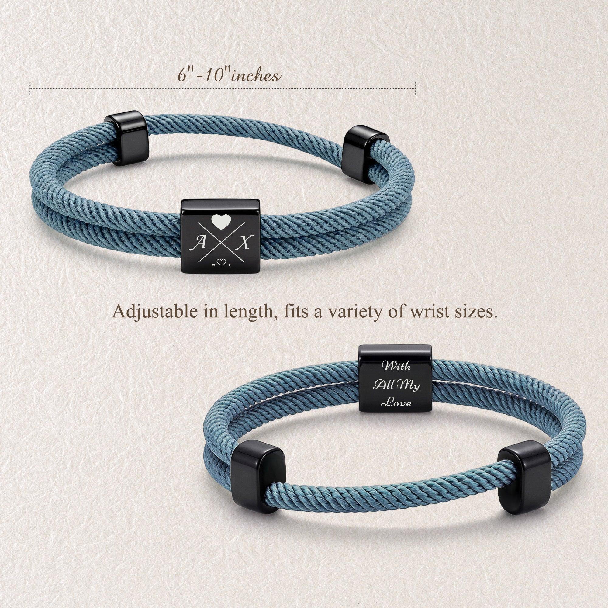 Custom Engraved Men's Adjustable Rope Bracelet