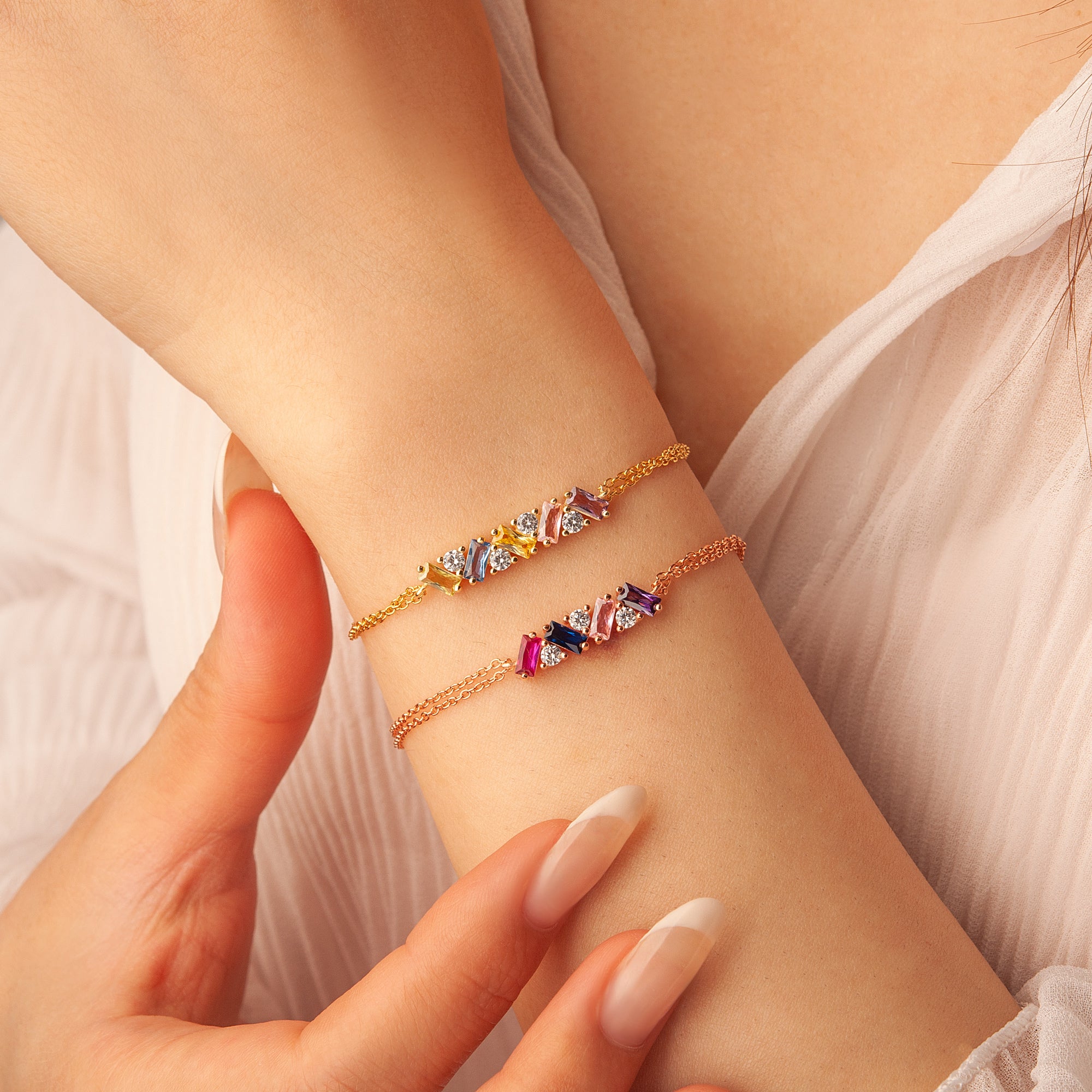 Personalized Birthstone Double Chain Bracelet