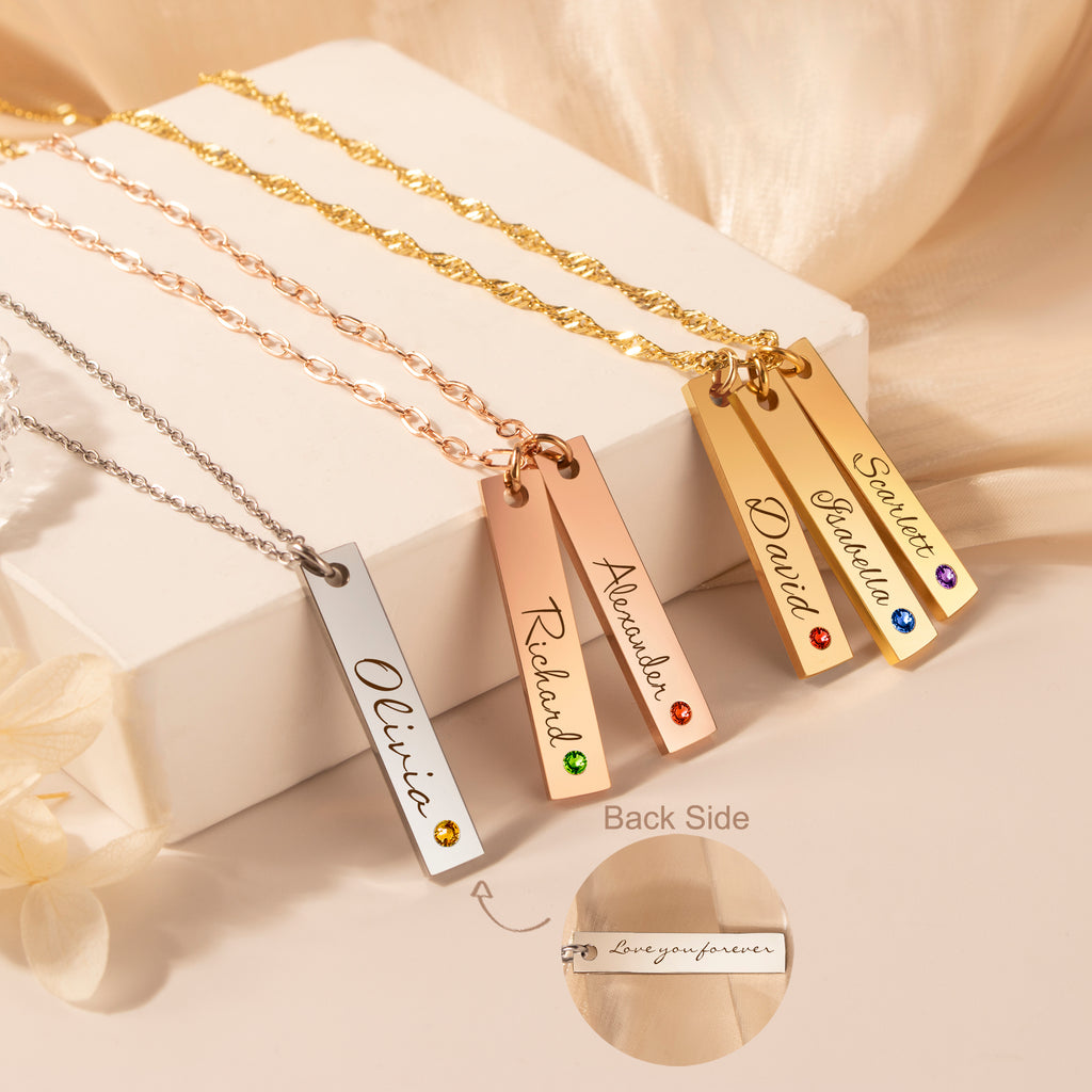 Custom Vertical Bar Birthstone Necklace