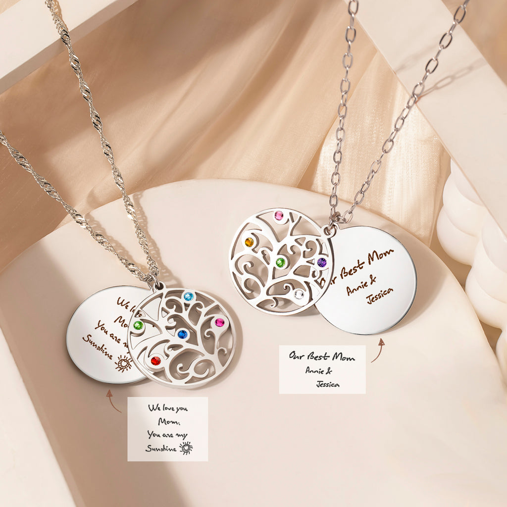 Handwriting Birthstone Tree of Life Necklace