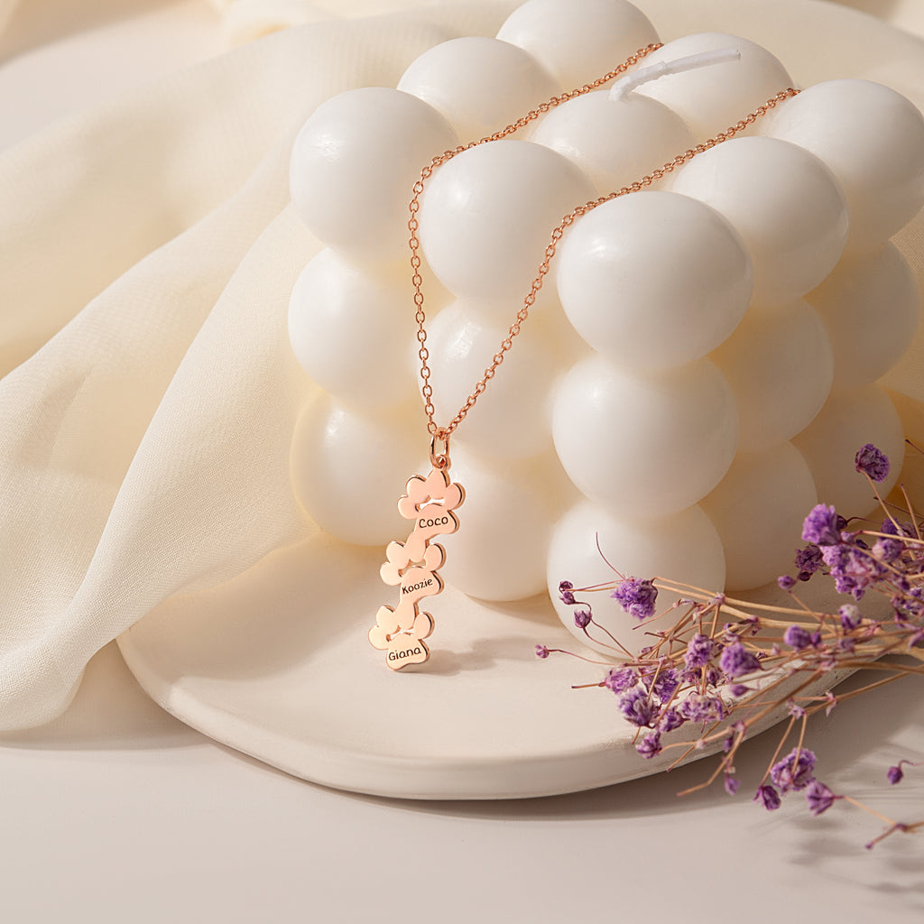 Vertical Paw Print Name Necklace