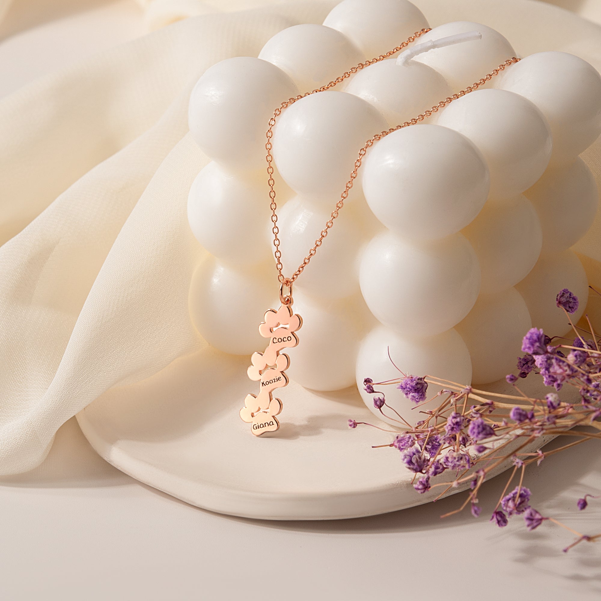 Vertical Paw Print Name Necklace