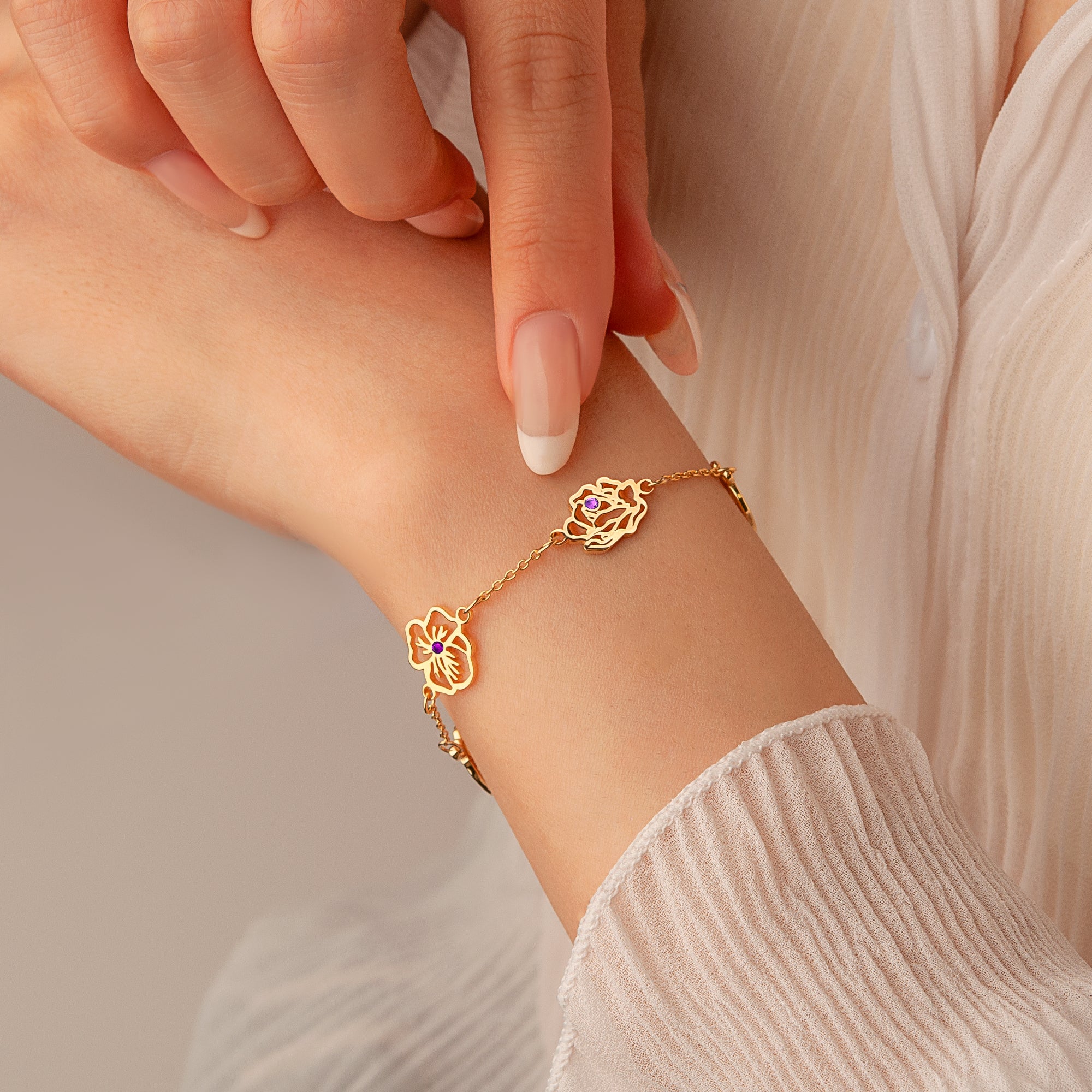 Birth Flower and Birthstone Bracelet