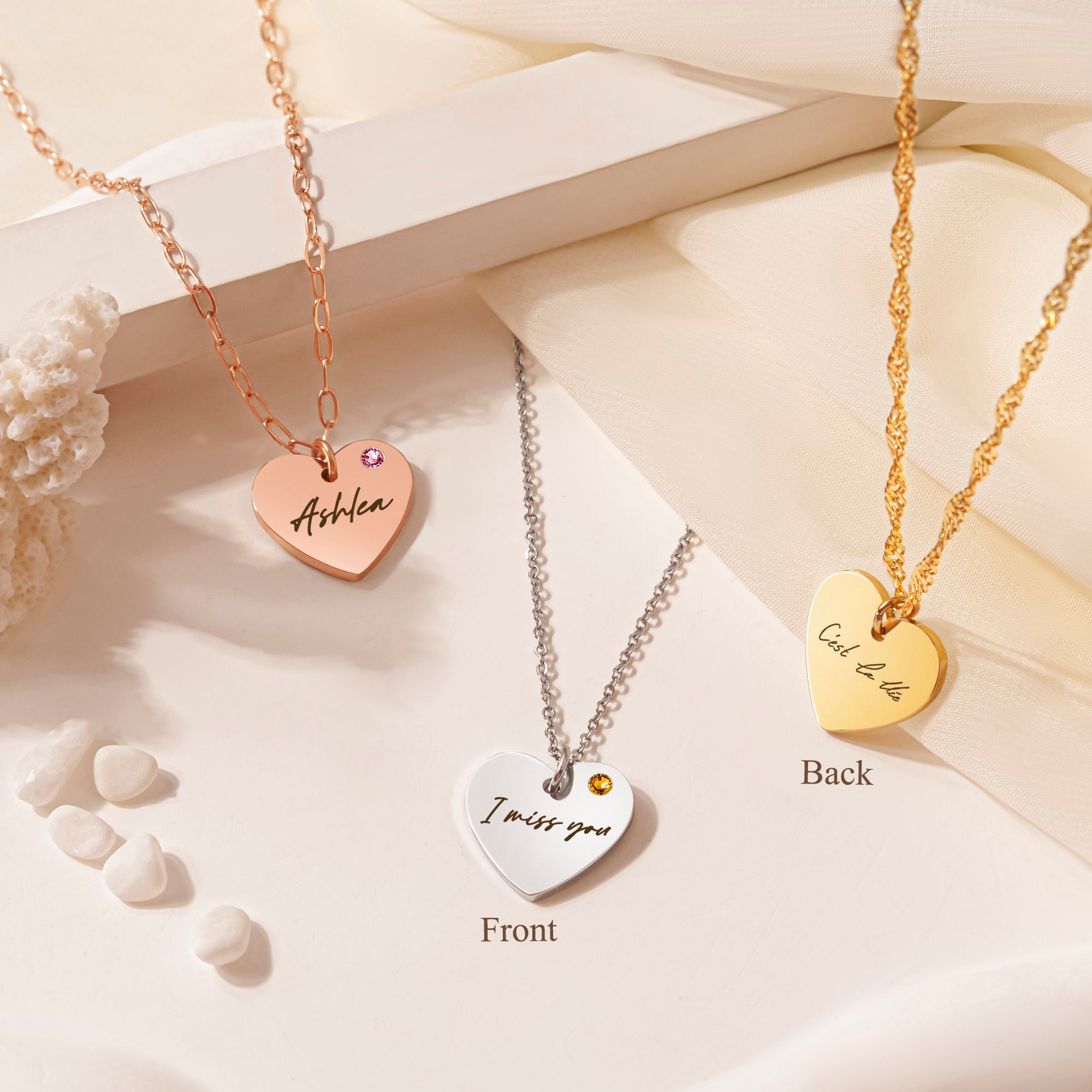 Custom Handwriting Birthstone Heart Necklace