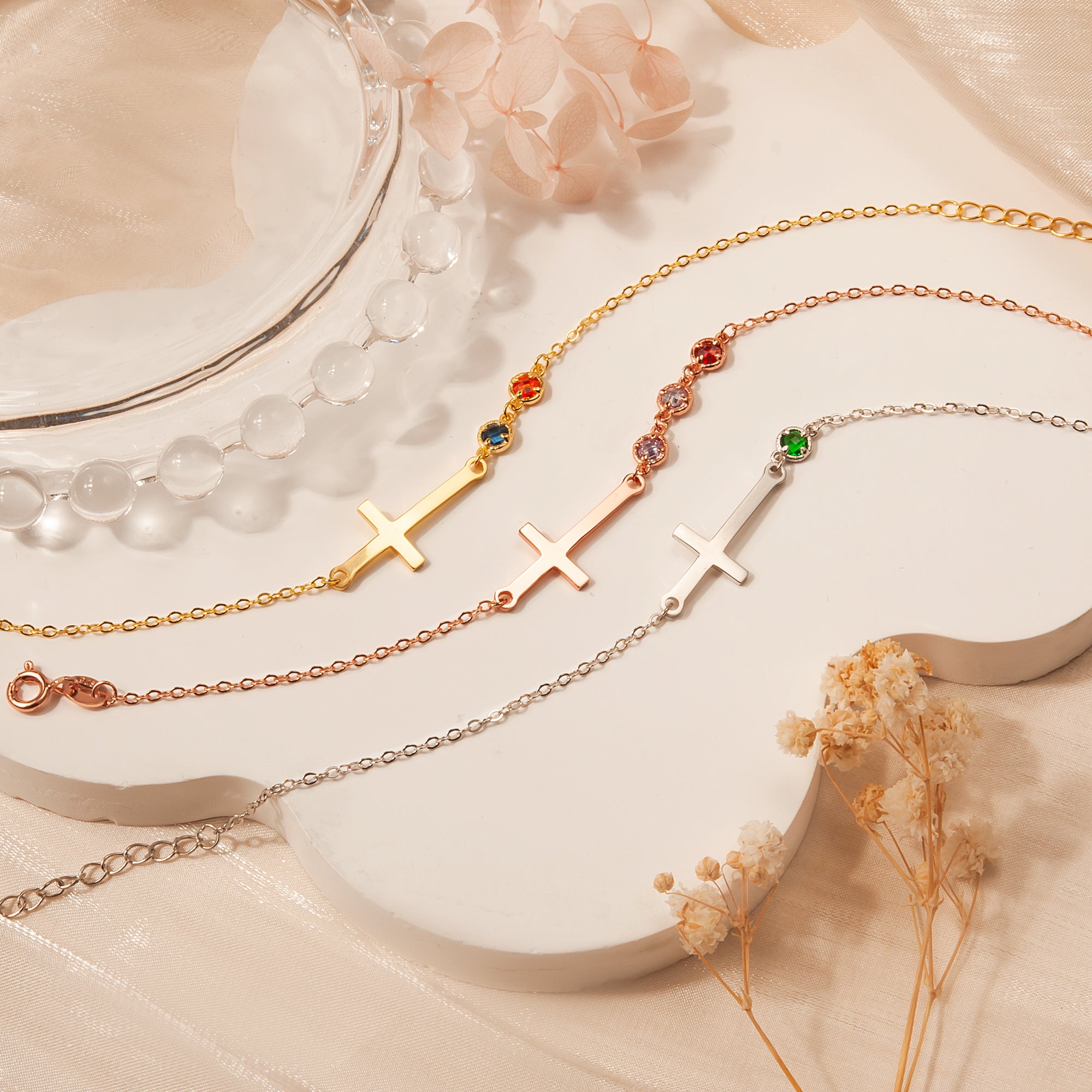 Cross with Multi-Birthstone Bracelet