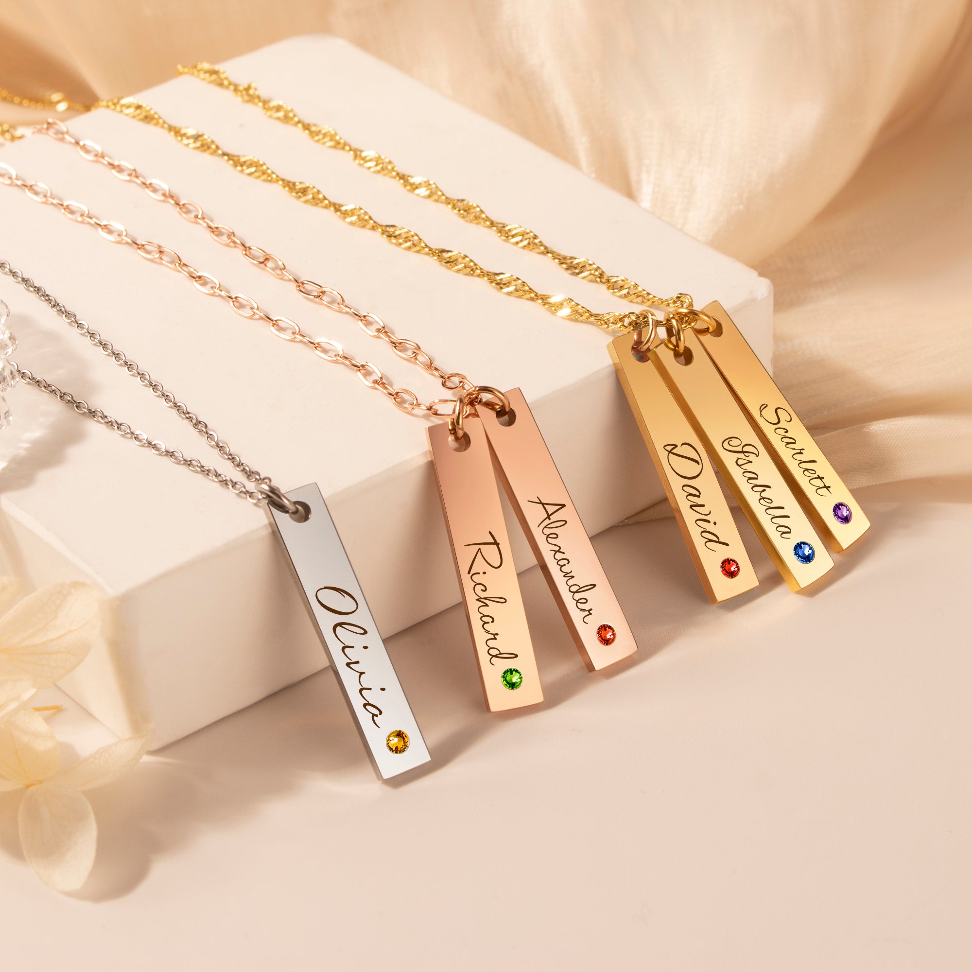 Custom Vertical Bar Birthstone Necklace
