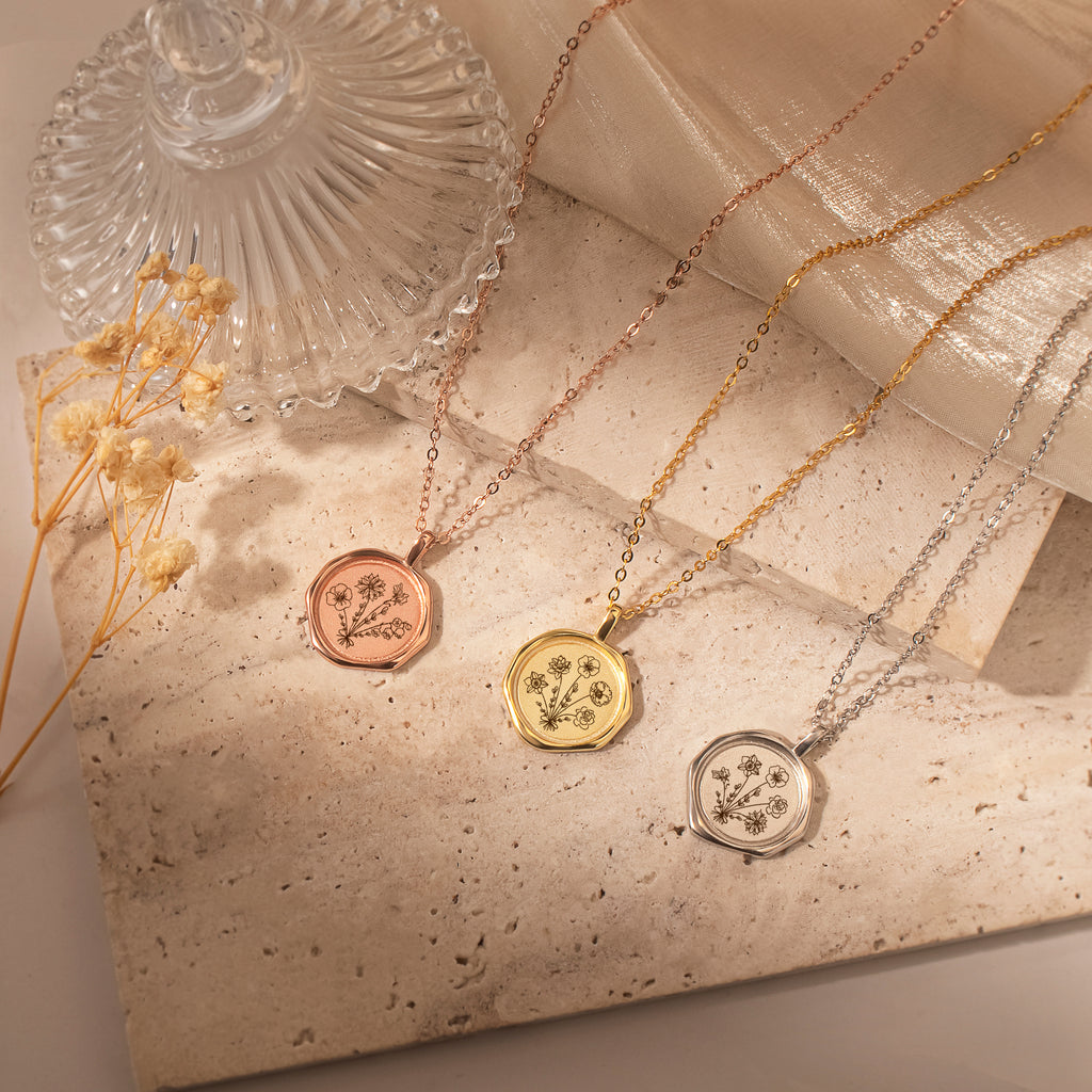 Custom Flower Bouquet Stamped Necklace