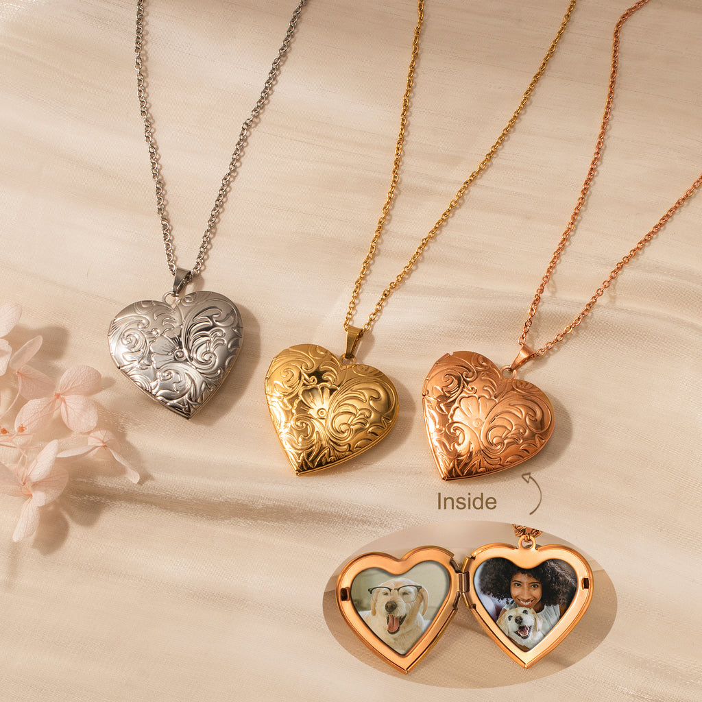 Flourish Heart Pet Photo Locket Necklace