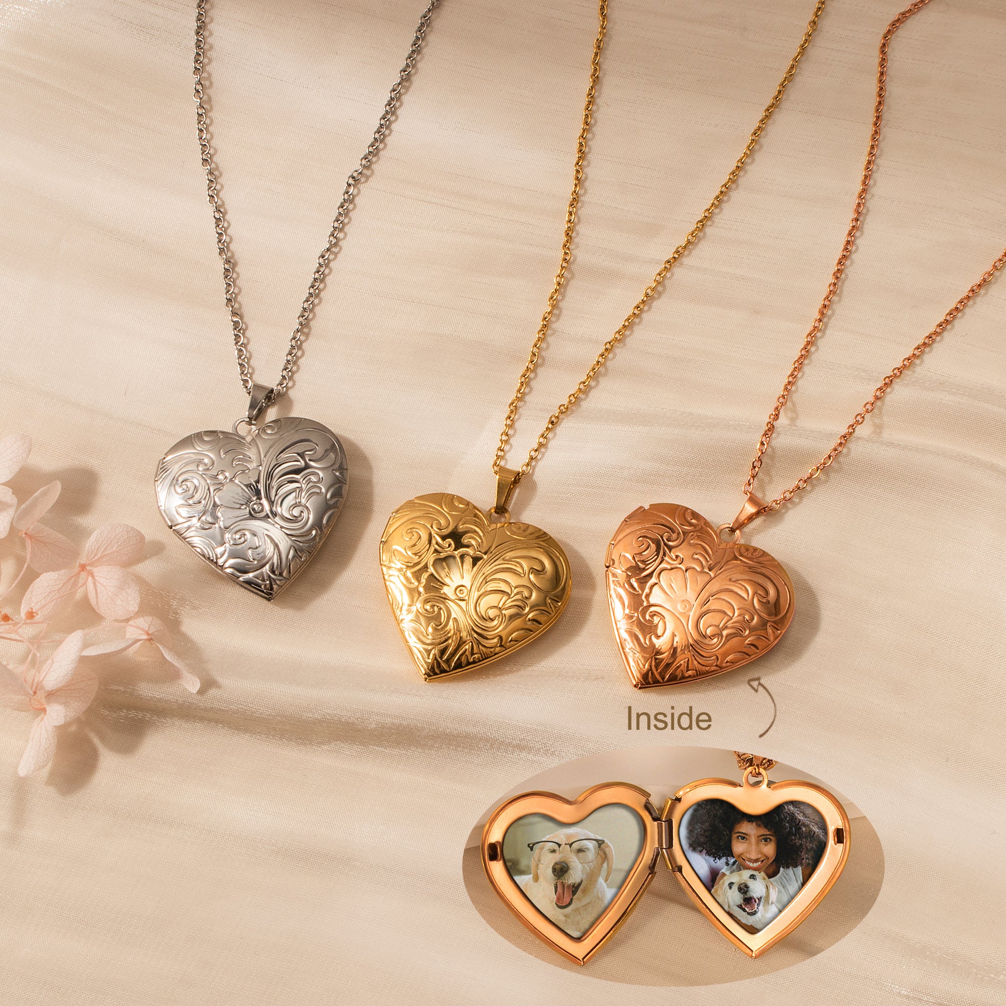 Flourish Heart Pet Photo Locket Necklace