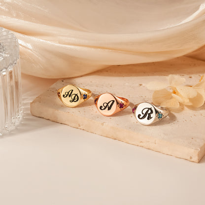 Personalized Initial and Birthstone Ring