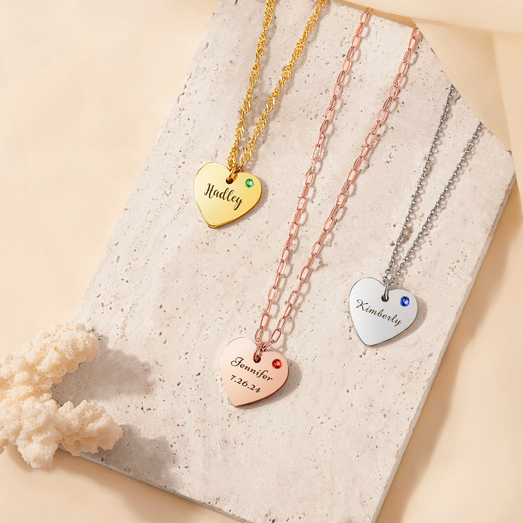 Personalized Birthstone Heart Necklace