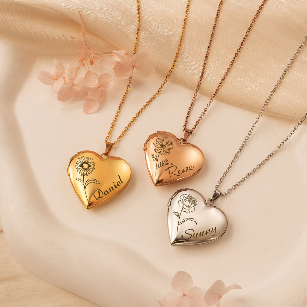 Dm Name Locket Birth Flower and Name Locket Necklace – Anavia Jewelry & Gift