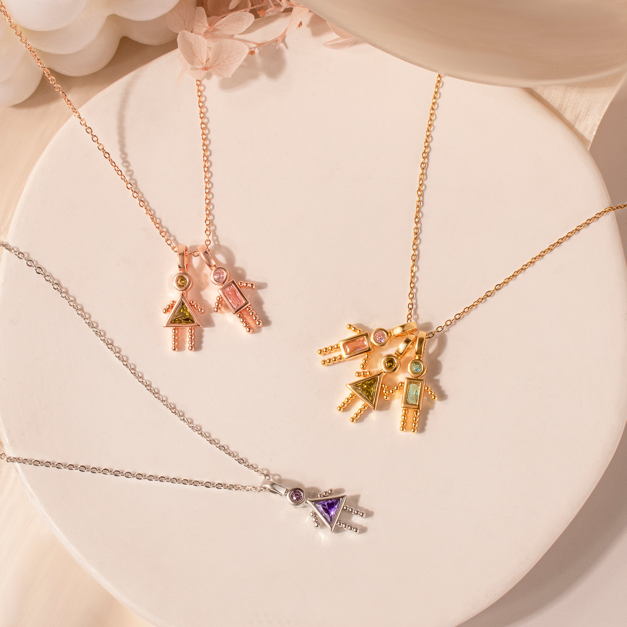 Birthstone Custom Boy and Girl Charms Necklaces