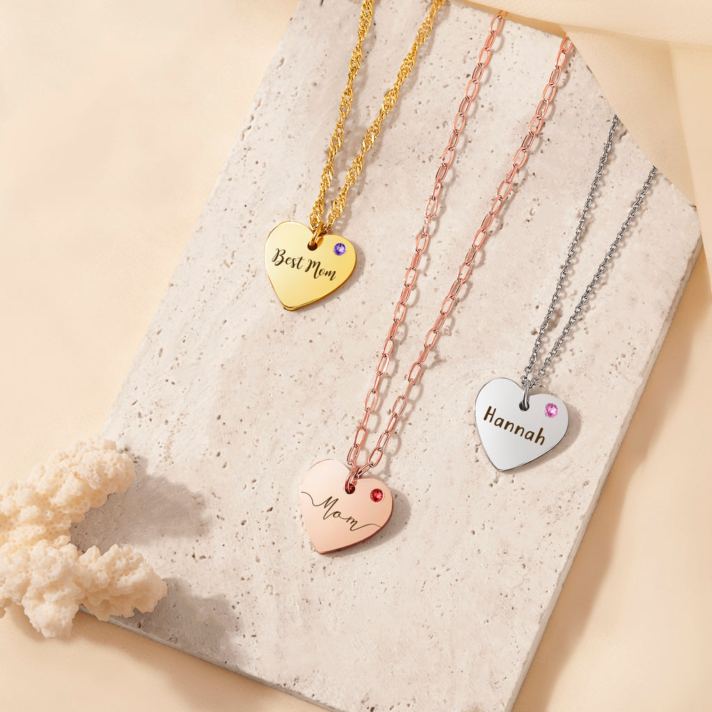 Personalized Birthstone Heart Necklace