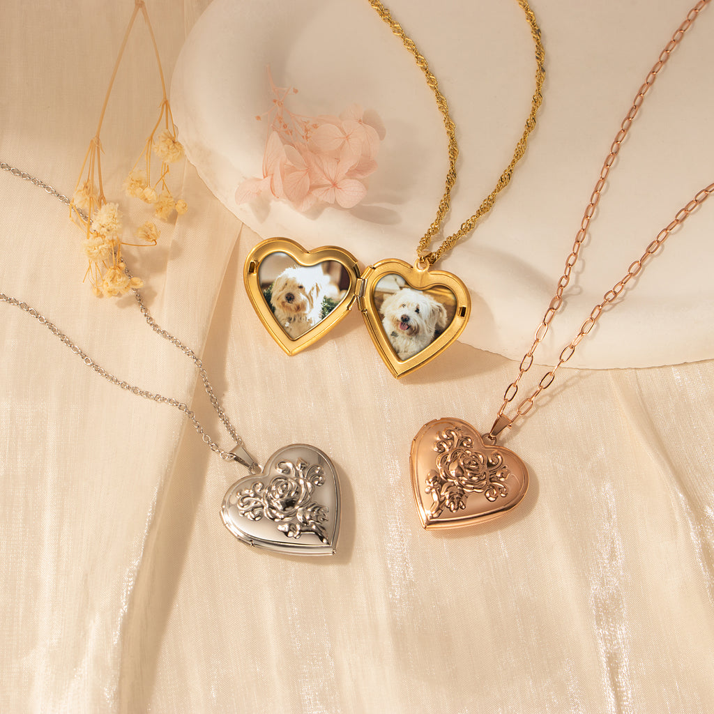Custom Rose Pet Photo Heart Locket