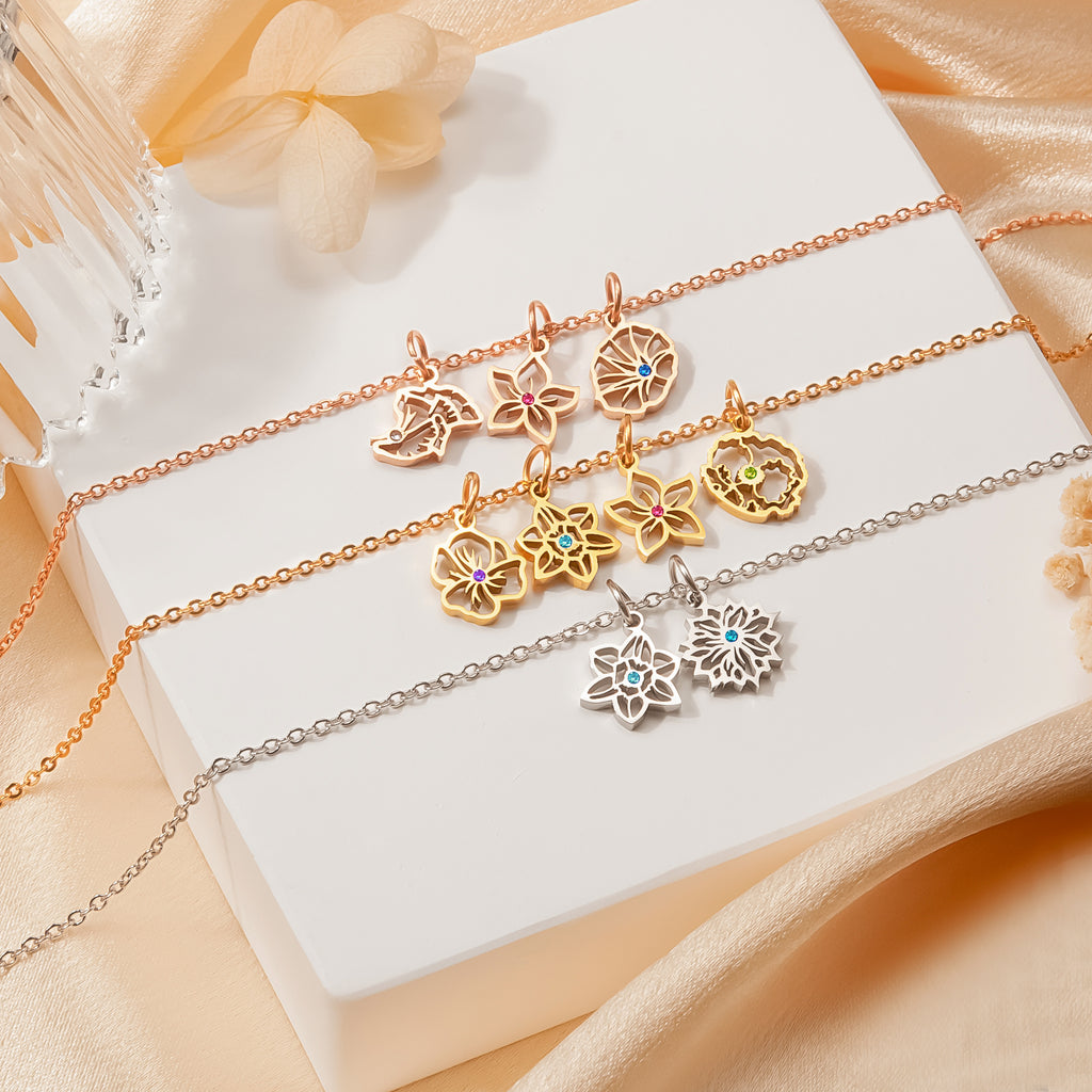 Birth Flower Charm Necklace