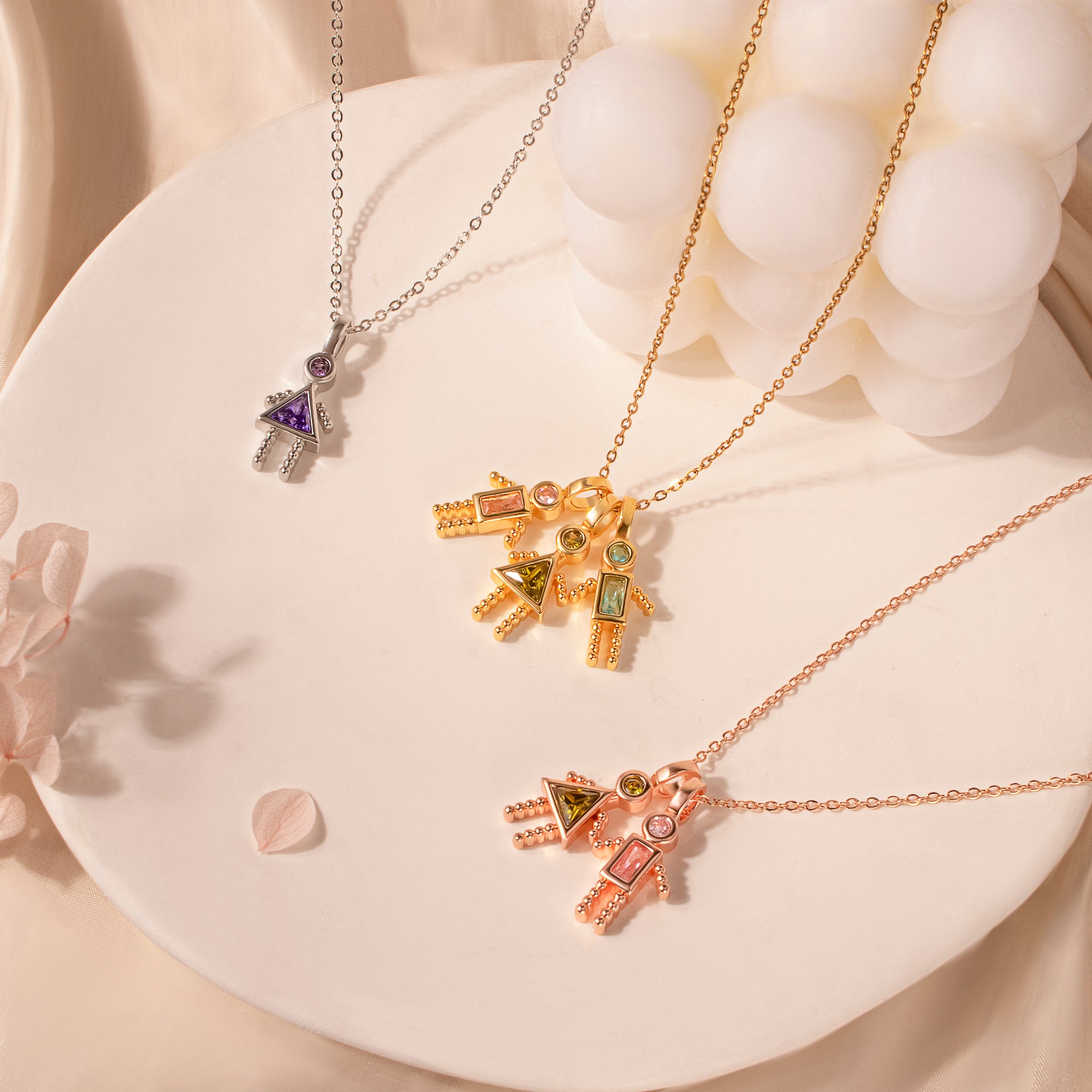 Birthstone Custom Boy and Girl Charms Necklaces