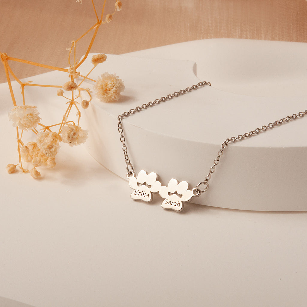 Horizontal Paw Print Name Necklace