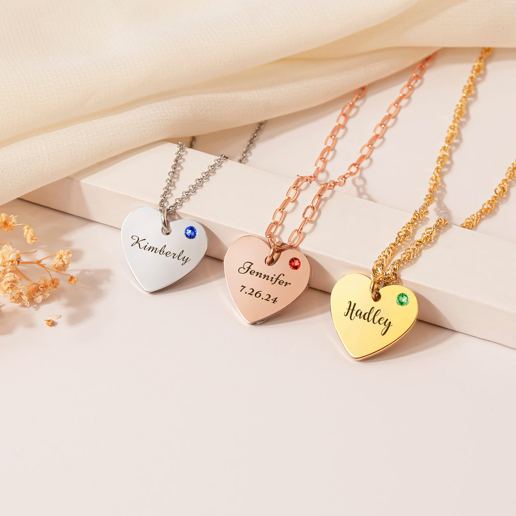 Personalized Birthstone Heart Necklace