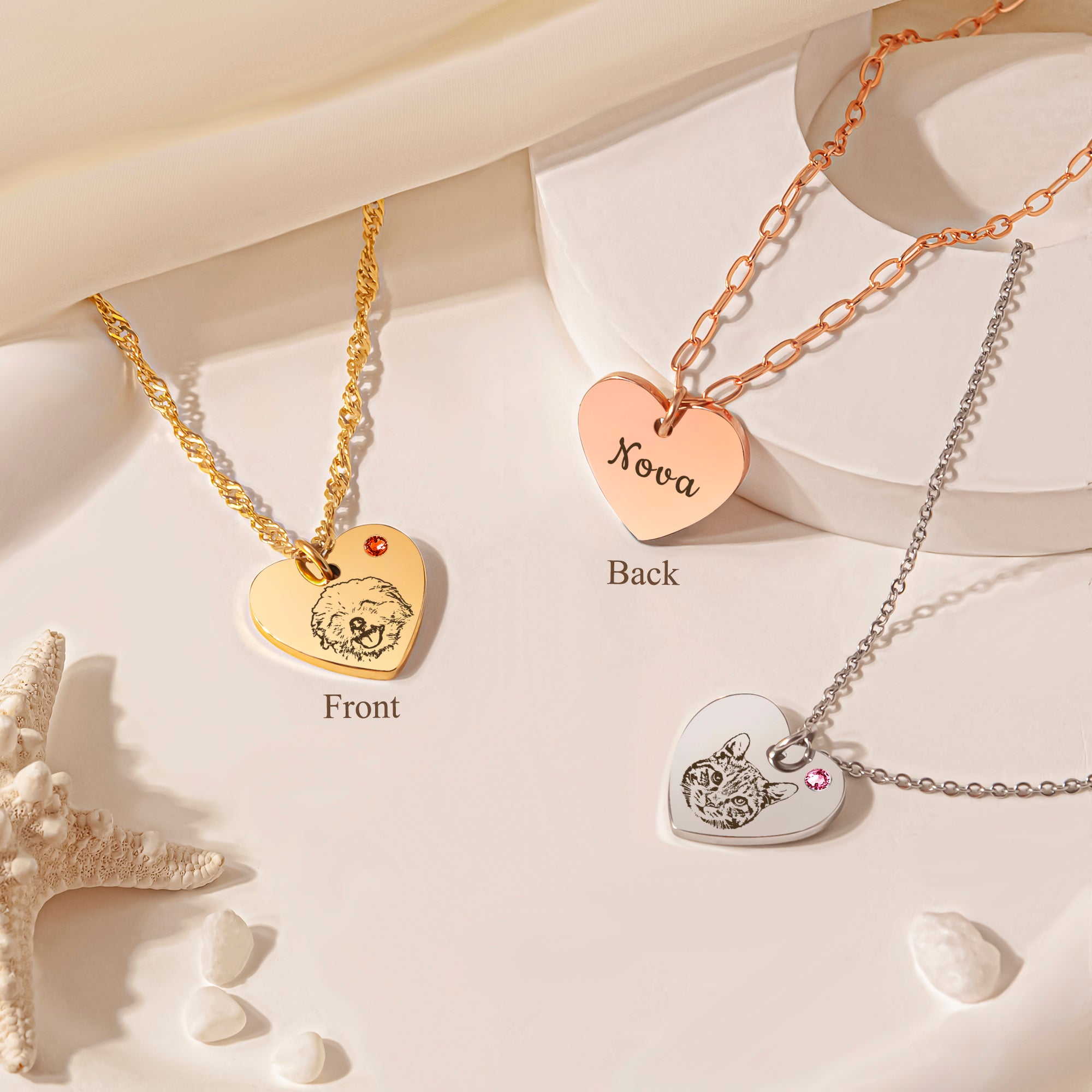 Pet Portrait Birthstone Heart Necklace