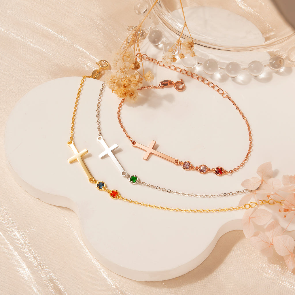 Cross with Multi-Birthstone Bracelet