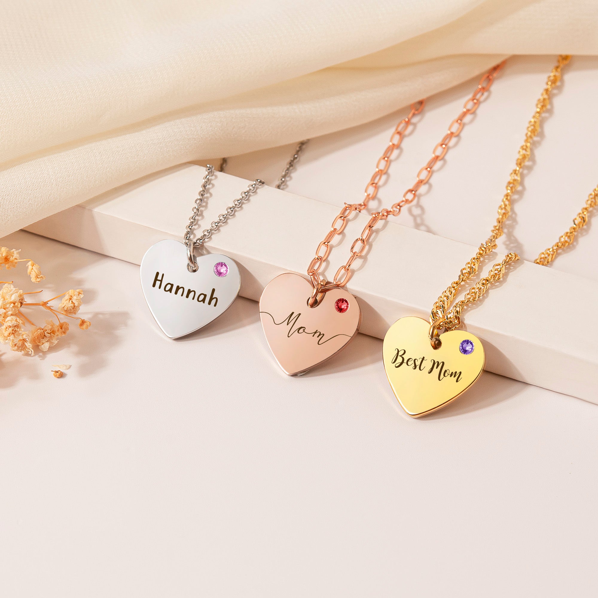 Personalized Birthstone Heart Necklace