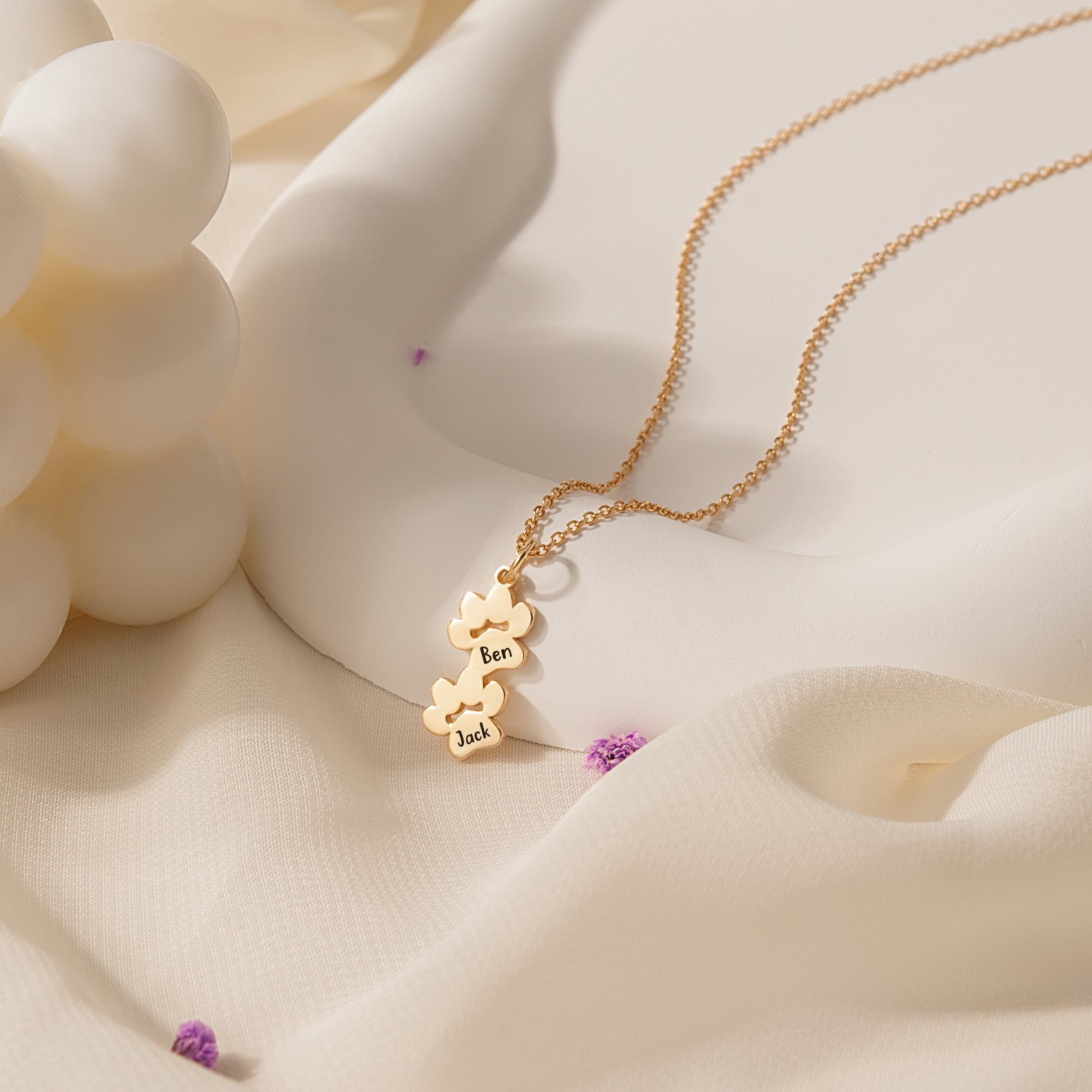 Vertical Paw Print Name Necklace