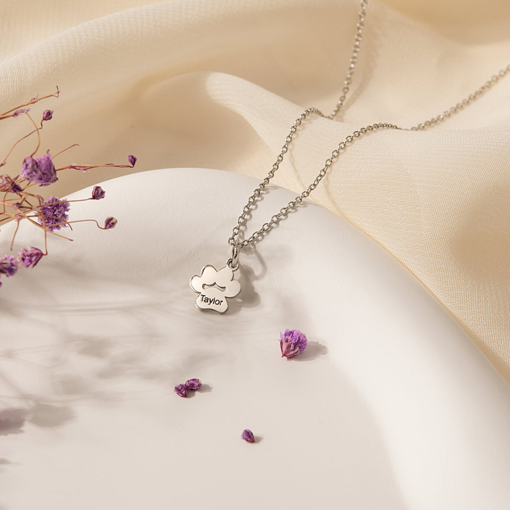 Vertical Paw Print Name Necklace
