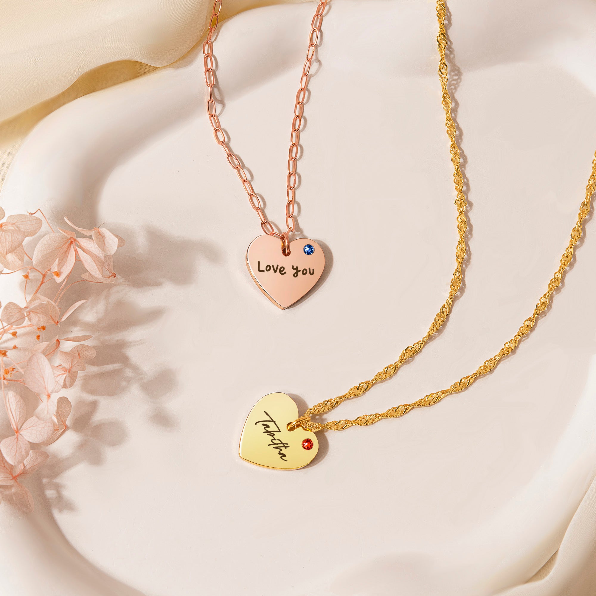 Custom Handwriting Birthstone Heart Necklace