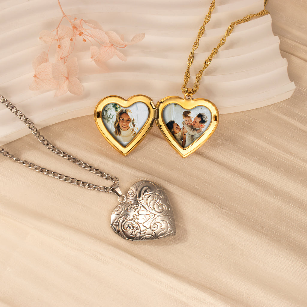 Plant Pattern Heart Photo Locket