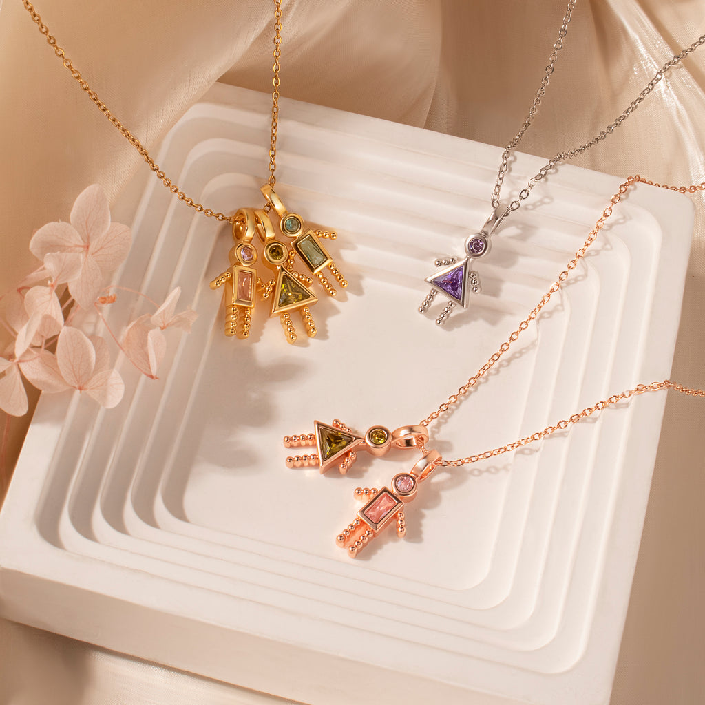 Birthstone Custom Boy and Girl Charms Necklaces