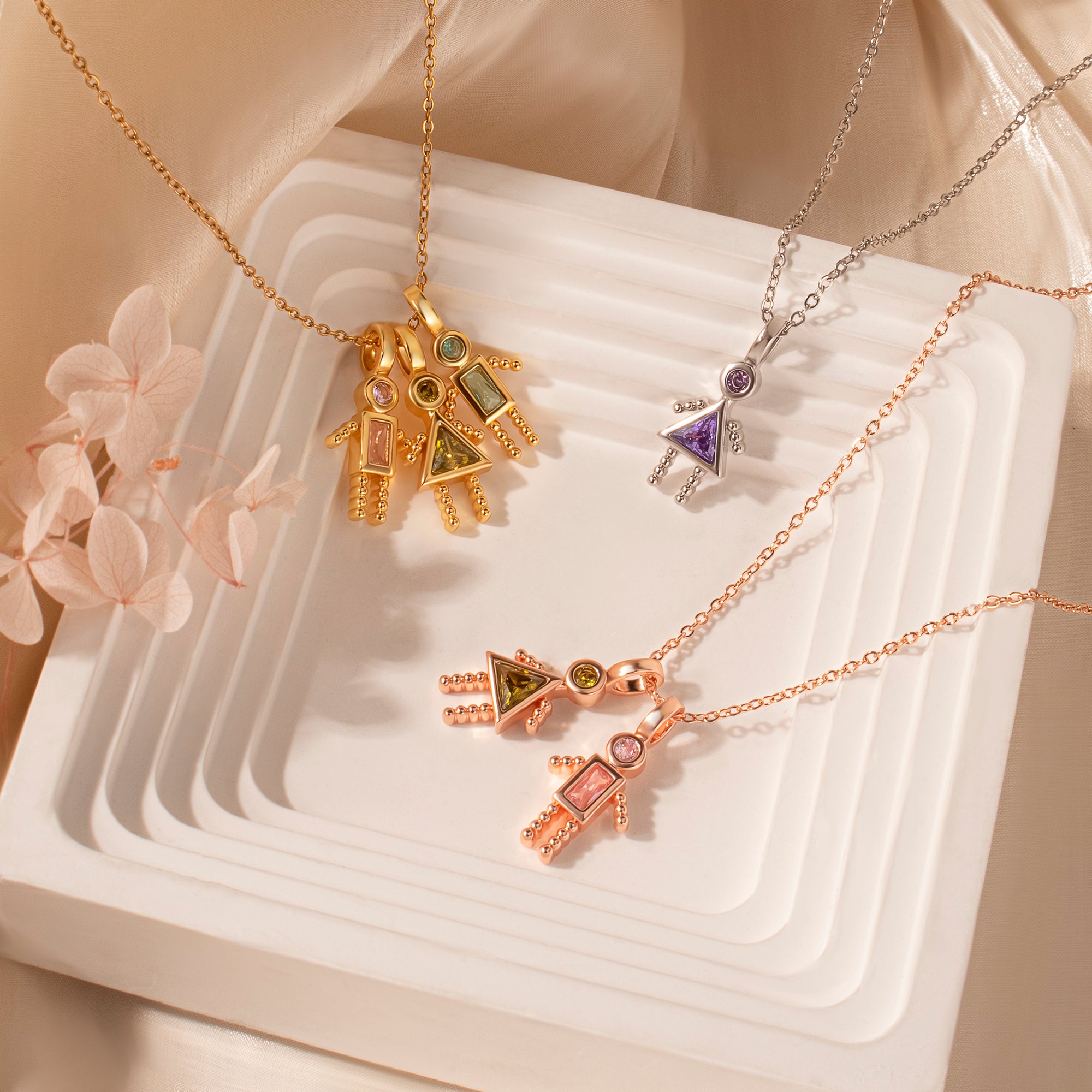 Birthstone Custom Boy and Girl Charms Necklaces