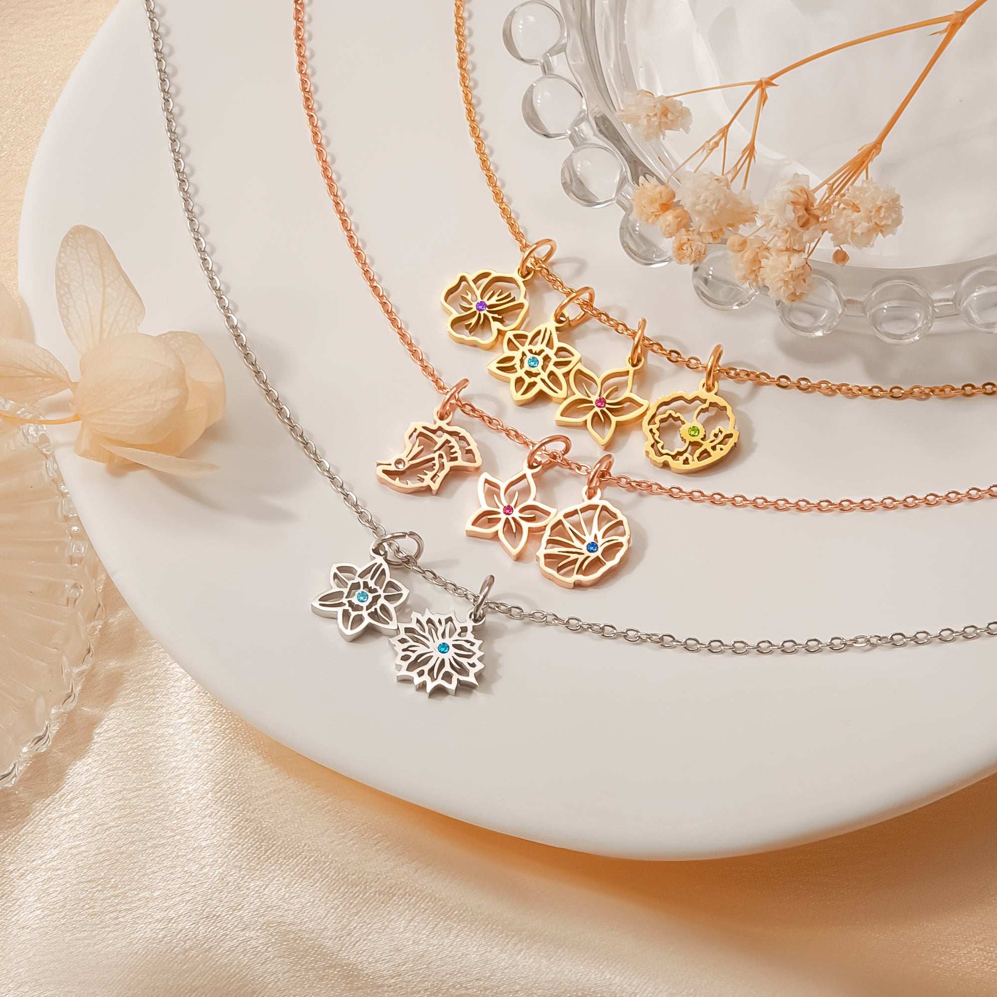 Birth Flower Charm Necklace