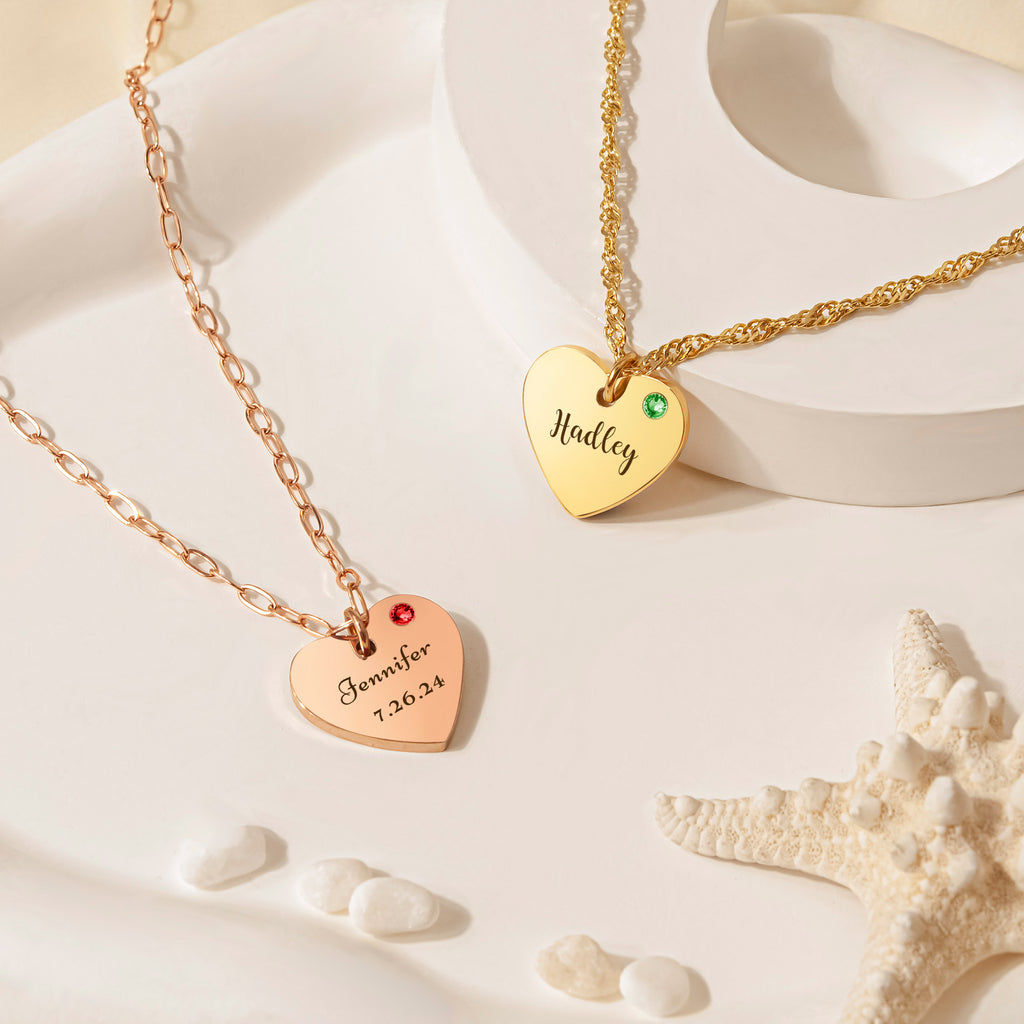 Personalized Birthstone Heart Necklace