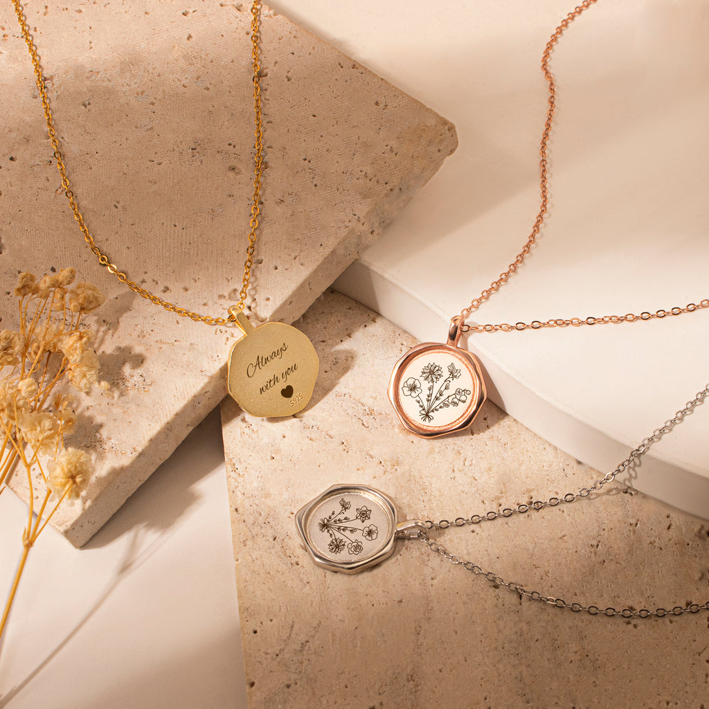 Custom Flower Bouquet Stamped Necklace