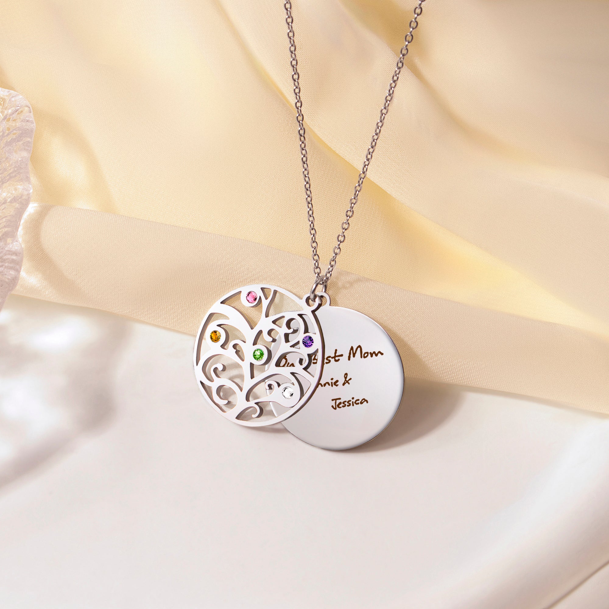 Handwriting Birthstone Tree of Life Necklace