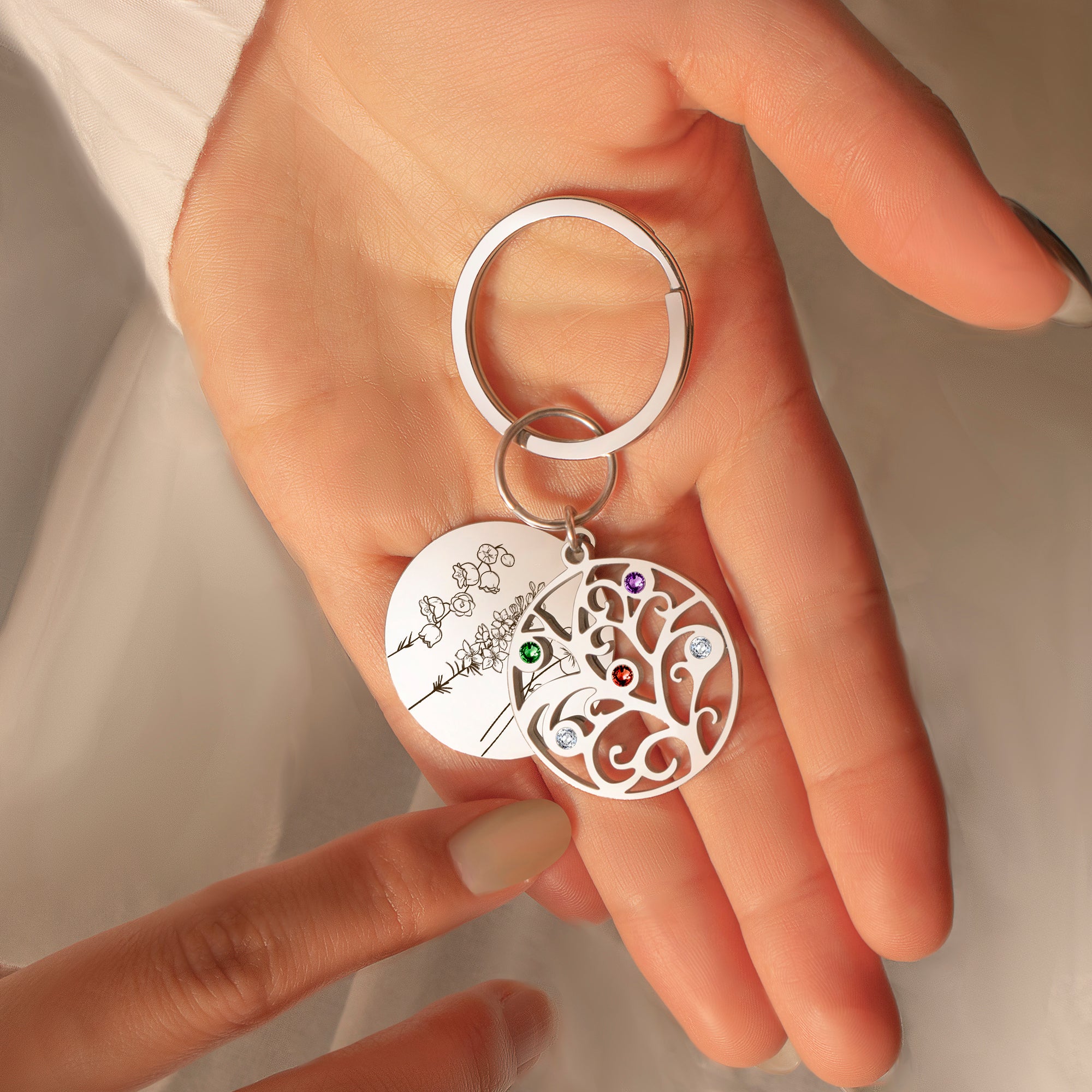 2-4 Flowers Birthstone Tree of Life Necklace