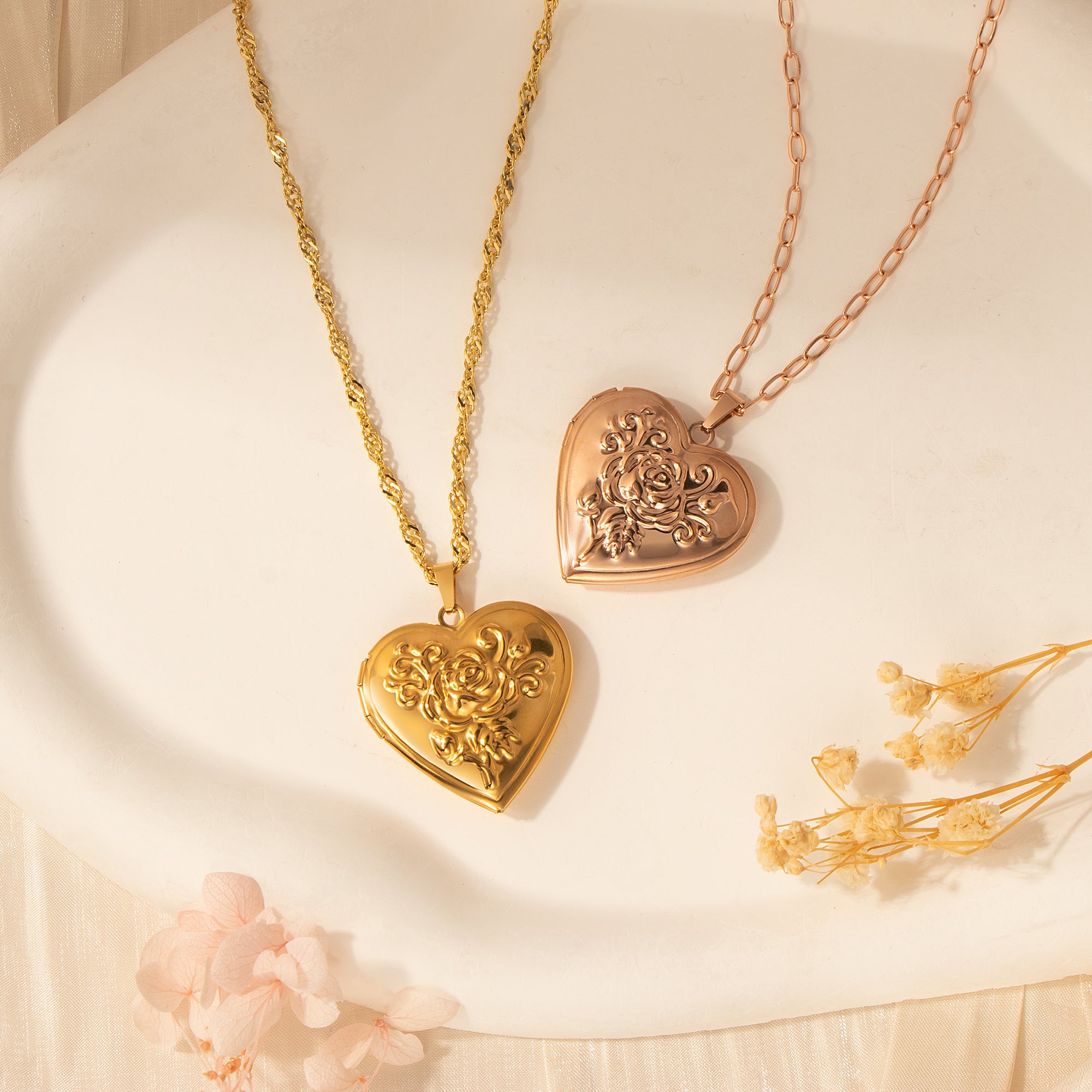 Rose Photo Heart Locket Necklace